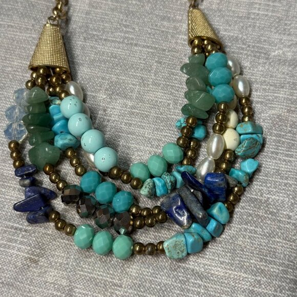 Multilayer Beaded Necklace Faux Turquoise, Faux Pearls & Gemstones Multicolor - Picture 14 of 16